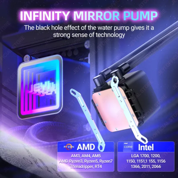 JEYI Liquid Cooler 120/240/360, ARGB CPU AIO Water Cooler, Water Cooling PC, Support Intel & AMD, Efficient PWM-Controlled Pump - Image 4