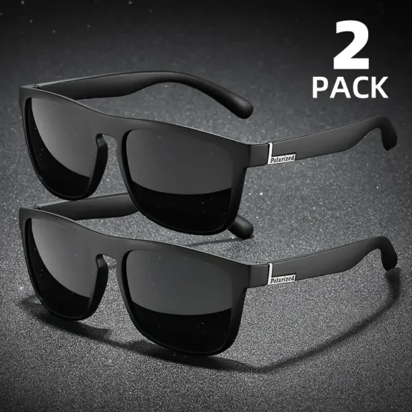 2PCS Fashion Square Polarized Sunglasses Men Vintage Plastic Male Sun Glasses Women Stylish Black Sport Shades UV400 - Image 2