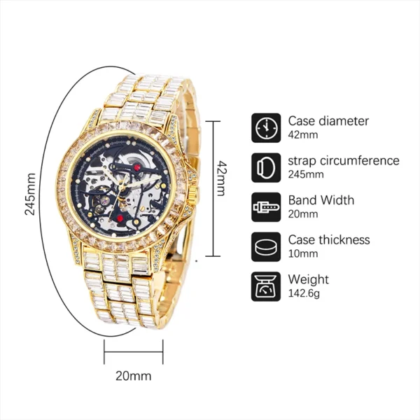 Hollow Mechanical Watches Men High End Hip Hop Diamond Auto Watch Luxury Ice Out Shiny Waterproof relogio masculino Dropshipping - Image 6