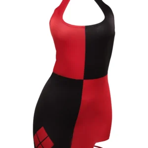 Quinzel Cosplay Sexy Bodycon Mini Dress Women Costume Movie Super Villain Roleplay Fantasia Outfit Backless Ropa Woman Halloween