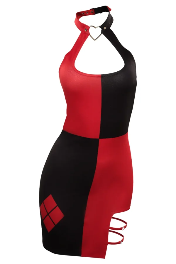 Quinzel Cosplay Sexy Bodycon Mini Dress Women Costume Movie Super Villain Roleplay Fantasia Outfit Backless Ropa Woman Halloween