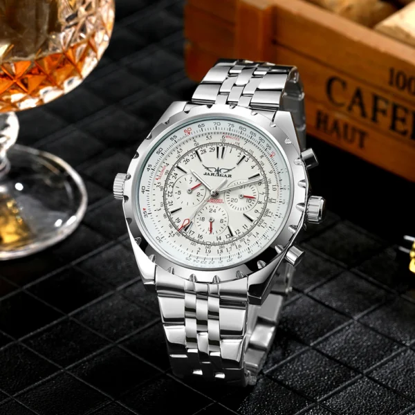 JARAGAR Sports Mens Watches Top Brand Luxury Automatic Mechanical Watch for Men Silver Stainless Steel Strap Military Wristwatch - Image 4