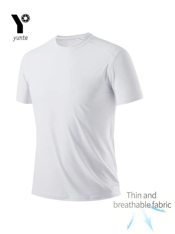 Round Neck T-Shirt 7-Piece White Ultra-Light Men's Quick-Drying Breathable Sweat-Absorbent Shirt Suitable for Fitness Gym and Ru - Image 2