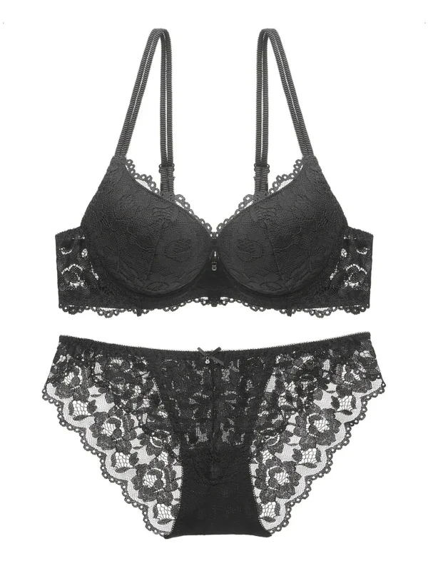 1 Set Elegant Lace Embroidery Breathable Fabric Lingerie Set Push-Up Bra Drop Waist Sheer Panty - Ultimate Valentine's Day - Image 4