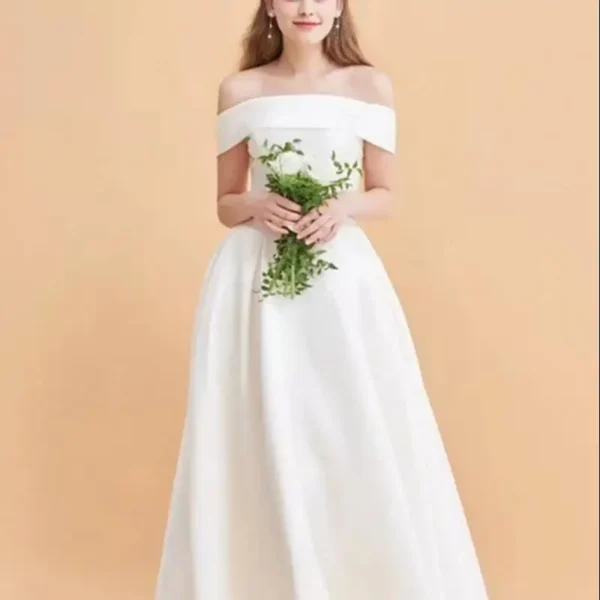 Plus Size Women's Wedding Dress Classic Elegant Off The Shoulder A-line Evening Dresses New Satin Simple Bridal Dress Customized - Image 4