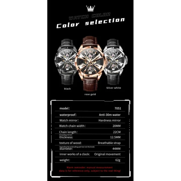 Olevs 7051 Mens Watch waterproof luminous multifunctional automatic mechanical watch skeleton watches Luxury men Reloj - Image 4