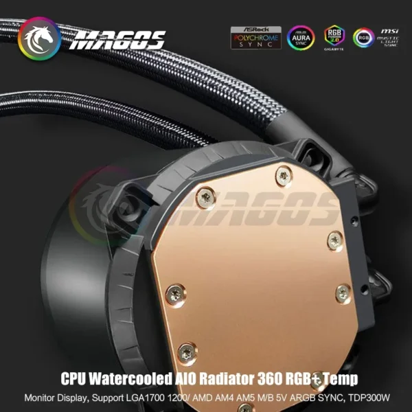 Water Cooling AIO CPU Cooler 360 + Display Monitor, RGB Fan Liquid Heatsink Radiator 1700/1200/115X/2011/2066/AM5/AM4/AM3 AMD - Image 4