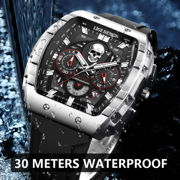 LIGE Mens Watches Creative Skull Quartz Wristwatch Sports Waterproof Silicone Strap Watch for Men Luminous Chronograph Watch Man - Image 3