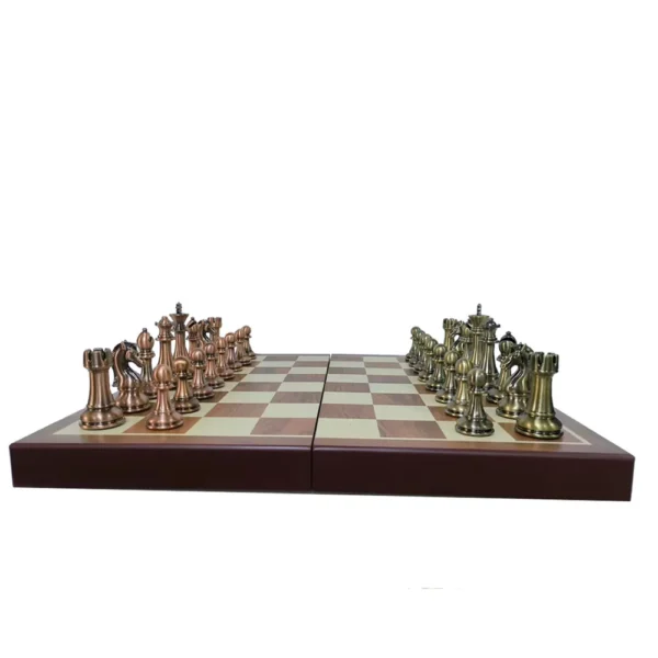 Wooden Chess Board Games for Children, Bronze Metal Pieces Set, Folding Family Board, High Grade, Luxury Checkerboard - Image 3