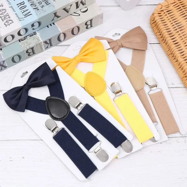 1Set Kids Elastic Suspenders With Tie New Suspenders Boys Girls Bow Tie Clip-on Adjustable Straps Children Clothes Accessories - Image 5