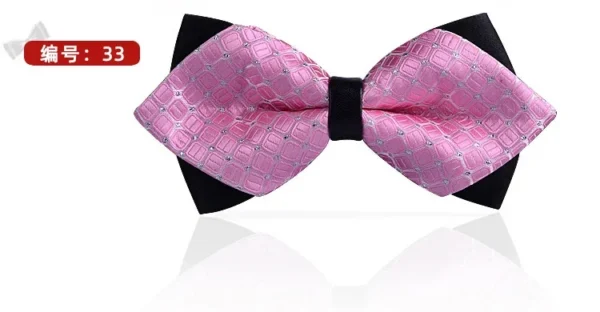 British double striped bow tie men's formal business bridegroom's wedding wine red leather bag heart sharp corner bow tie - Image 3