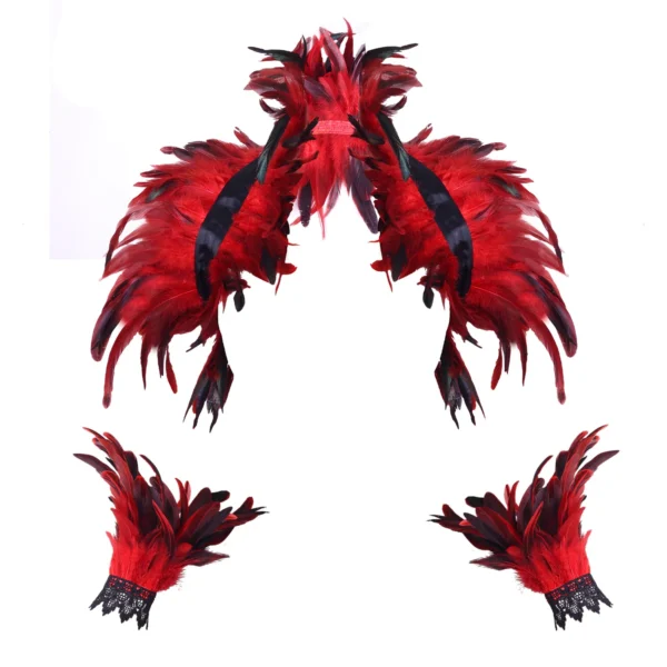 Halloween Feather Shawl Wristlet Set Feather Shawl Punk Feather Party Holiday Dress Up Cosplay Costumes Poncho for Women and Men - Image 5