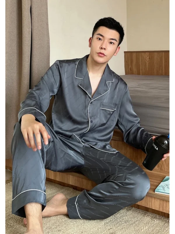 Luxury Brand Silk Pajamas Men Long Sleeve Button Pants Pajama Sets Big Size Loungewear Homewear Spring Autumn Sleepwear New - Image 3