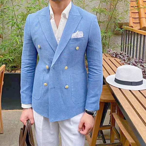 Mens Solid Double Breasted Slim Fit Lapel Blazers Business Prom Wedding Tuxedos Men's' Casual Business Fashion Versatile Suit