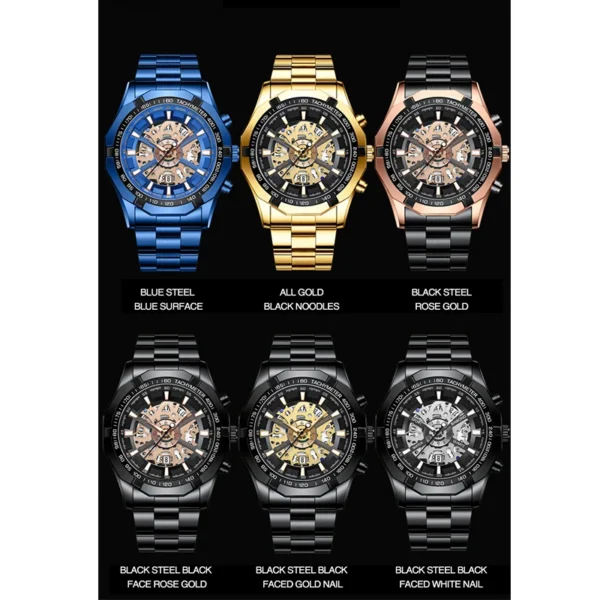 BINBOND Mens Quartz Watches Top Brand Luxury Stainless Steel Waterproof Hollow Out Blue Big Male Wristwatches Relogio Masculino - Image 6