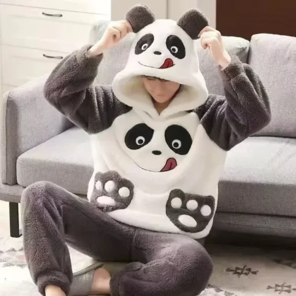 Autumn Winter Homewear Coral Fleece Men Pajamas Thick Fur Flannel Cartoon Boy Loungewear Sets Plus-size Nightgown Suit Pyjamas - Image 2