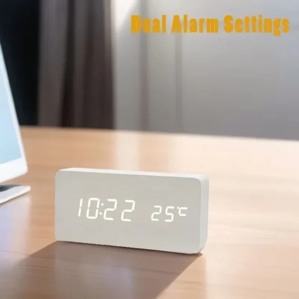 Xiaomi MIJIA Wooden Digital Alarm Clock LED Table Clock with Temperature for Bedroom Office Desk Decorations - Image 2