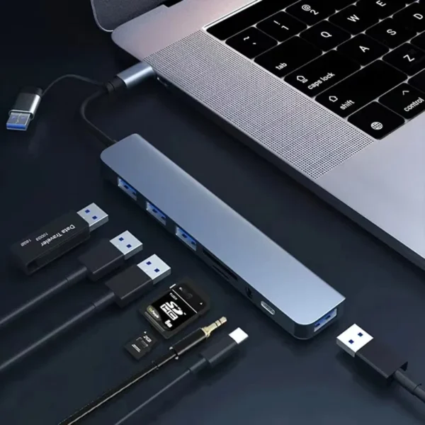 8 In 1 USB Type-C HUB with Splitter Card Reader USB 3.0 USB 2.0 SD/TF Splitter Card Reader Docking Station for HUAWEI Xiaomi PC - Image 2
