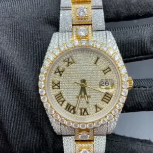 Ice Rolex Datejust Partly Moissanite Gold and Silver