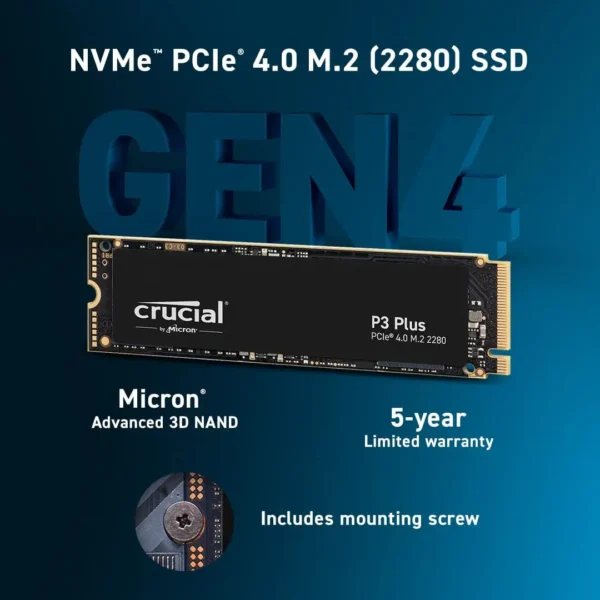 Crucial P3 Plus 1TB PCIe Gen4x4 3D NAND NVMe M.2 SSD 500GB 1TB 2TB, up to 5000MB/s（OEM package） - Image 3