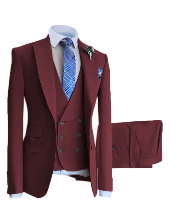 Lansboter Beige Men's Suit 3Pcs Solid Color Single Breasted Slim Fitting Business Banquet Wedding Dress Jacket Vest With Pants - Image 4