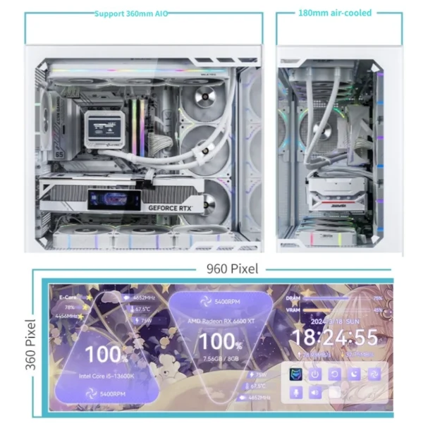 VALKYRIE VK03 ATX Gaming PC Case Desktop Supports 360 Water Cooled 6.2 in Touchscreen Removable 270° Sea View Room Computer Case - Image 2