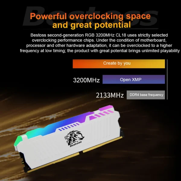 Bestoss Memoria RAM RGB DDR4 8GB 16GB 32GB (2x16GB) Kit 3200 3600MHz 288pin 1.2V DIMM RAM For Desktop - Image 4