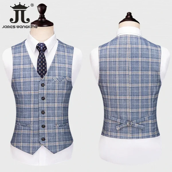 ( Blazer + Vest+Pants ) High-end Brand Fashion Plaid Men's Formal Business Suit 3Pce Groom Wedding Dress Tuxedo Casual Slim Suit - Image 4