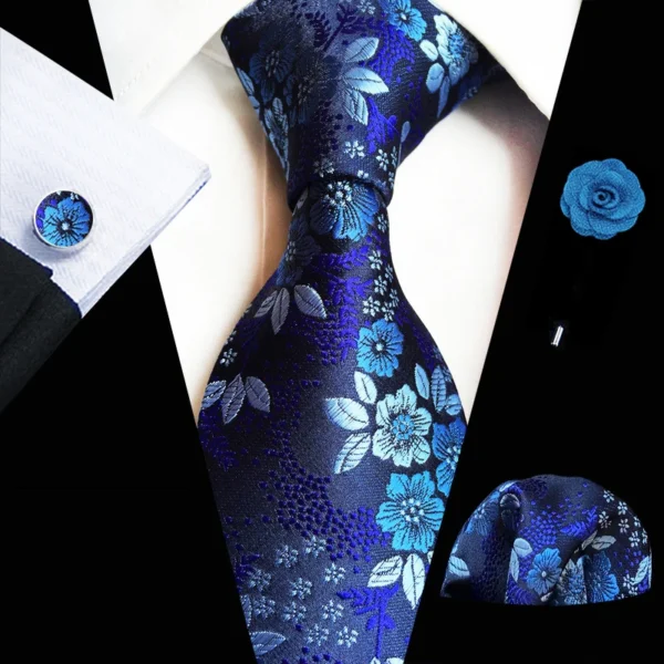 Floral Pink Silk Ties Set For Men Wedding Party Neck Tie Set Handkerchief Brooch Cufflinks Men Accessories High Quality Gravata - Image 5