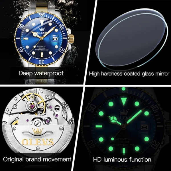 OLEVS 6650 Men Watch Classic Original Automatic Mechanical Watch For Man Zircon Scale Waterproof Luminous Stainless Steel Reloj - Image 4