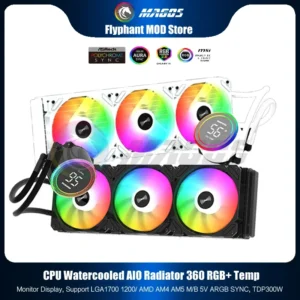 Water Cooling AIO CPU Cooler 360 + Display Monitor, RGB Fan Liquid Heatsink Radiator 1700/1200/115X/2011/2066/AM5/AM4/AM3 AMD