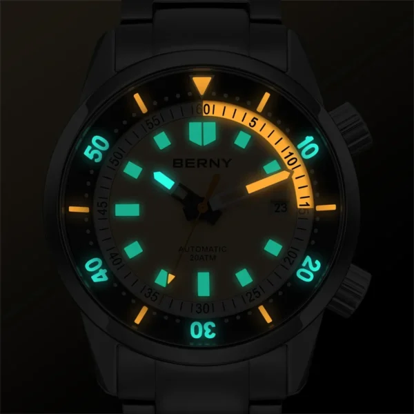 BERNY Automatic Diving Watches for Men 20AMT Super Luminous Mechanical Men's Diver Watch Sapphire Full Stainless Steel Dive - Image 4