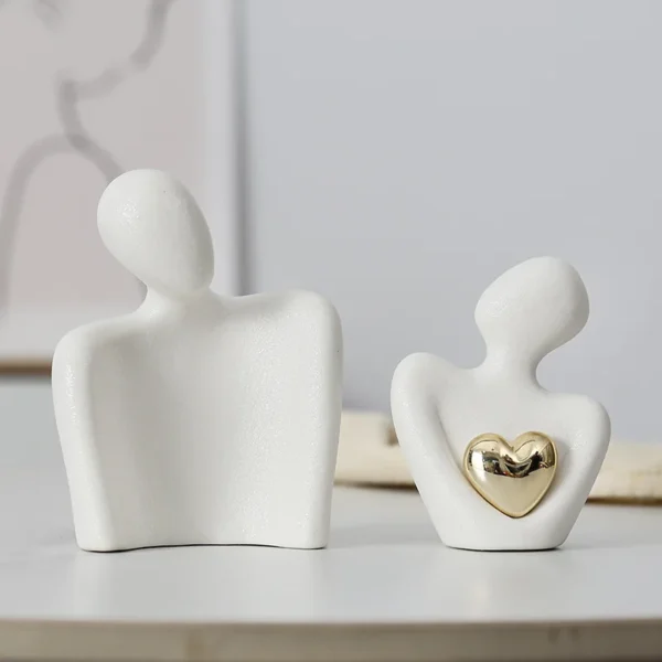 D5 Heart-Shaped Gold-Plated Abstract Simple Character Decoration Wine Cabinet Hallway Couple Hug Art Decoration Ceramic Crafts - Image 4