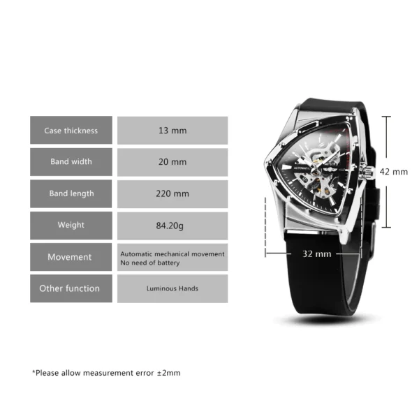 WINNER Sports Triangle Skeleton Automatic Men Watch Luminous Pointers Fashion Rubber Strap Luxury Military Mechanical Watches - Image 3