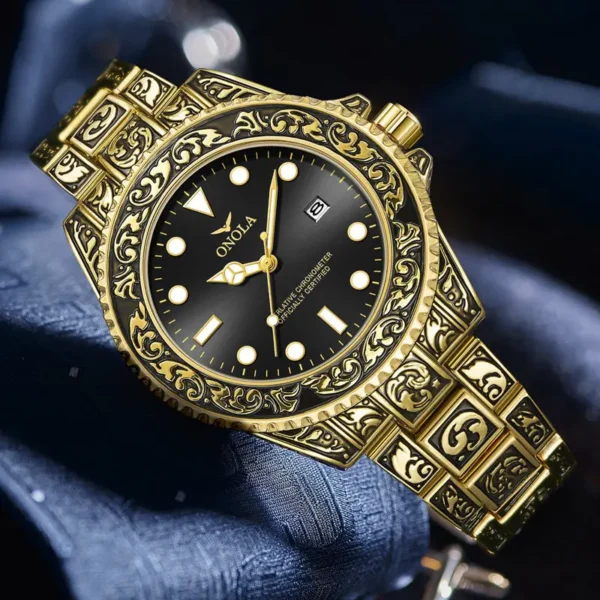 ONOLA brand vintage watch man waterproof Original steel band wristwatch fashion casual luxury gold mens watch relogio masculino - Image 3
