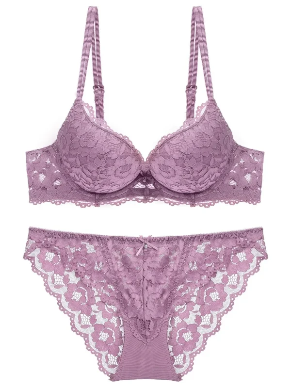 1 Set Elegant Lace Embroidery Breathable Fabric Lingerie Set Push-Up Bra Drop Waist Sheer Panty - Ultimate Valentine's Day - Image 5