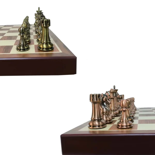 Wooden Chess Board Games for Children, Bronze Metal Pieces Set, Folding Family Board, High Grade, Luxury Checkerboard - Image 4
