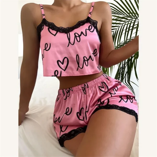 2 Pieces Set Women'S Pajama Shorts Suit Homewear Print Underwear Pijama Sexy Lingerie Camisoles Tanks Nighty Ladies Sleepwear - Image 2