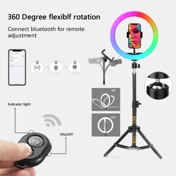 12in 30cm Selfie Ring Light RGB Tripod Phone Stand Holder Photography RingLight Circle Fill Light Led Color Lamp Trepied Makeup - Image 4