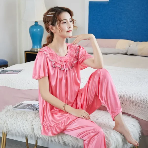 Plus Size 5XL Satin Pajamas Set Women's Pajamas with Shorts Homewear for Middle Age Women Cheap Nightwear Nighty for Ladies - Image 2