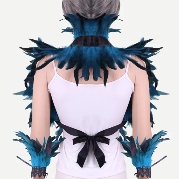 Halloween Feather Shawl Wristlet Set Feather Shawl Punk Feather Party Holiday Dress Up Cosplay Costumes Poncho for Women and Men - Image 3