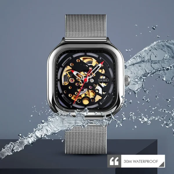 SKMEI Mechanical Watch Men Automatic Watch Quartz Waterproof Hollow Art Strainless Steel Strap montre homme Fashion Clock 9184 - Image 4