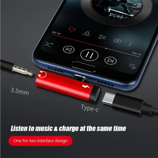 Type C Dual-port Audio Adapter To 3.5Mm Jack Headphone 2-in-1 Adapter Audio Charger Dispenser Accessories Only For Xiaomi Huawei - Image 2