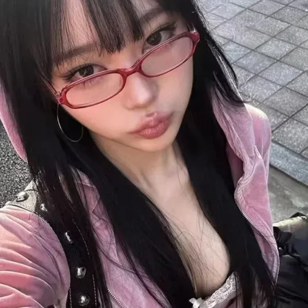 Y2K Women Retro Oval Square Glasses Red Green Frame Glass Eyewear Decorative Computer Anti-blue Eyeglasses with Seaside Driving - Image 6