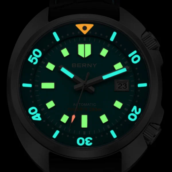 BERNY 20ATM Diver Watch For Men Mechanical Green Dial Original Design NH35 Automatic Sapphire Luxury Diving Luminous Men Watch - Image 3