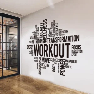 Work out Words Wall Decals Gym Workout Word Cloud Wall Sticker Office Crossfit Fitness Inspirational Motivational Wall Decal