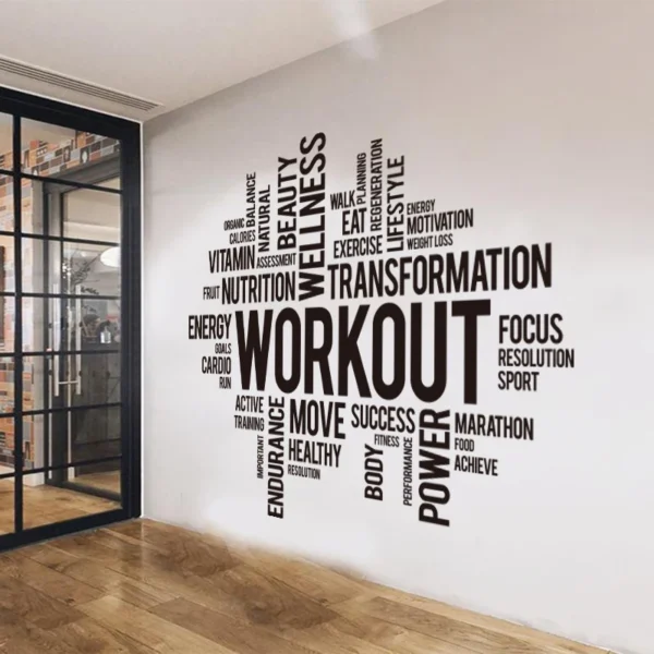 Work out Words Wall Decals Gym Workout Word Cloud Wall Sticker Office Crossfit Fitness Inspirational Motivational Wall Decal