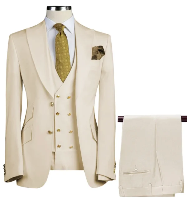 Lansboter Khaki Men's Suit Slim 3 Pieces Fit Business Banquet Dress Wedding Groom Suit Jacket Vest With Pants Costume Homme - Image 3