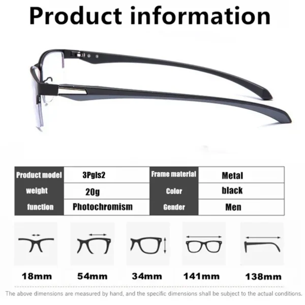 Progressive Multifocal Photochromic Reading Glasses Anti-blue Light Far Sight Glasses Men Half Frame Business Presbyopia Glasses - Image 6